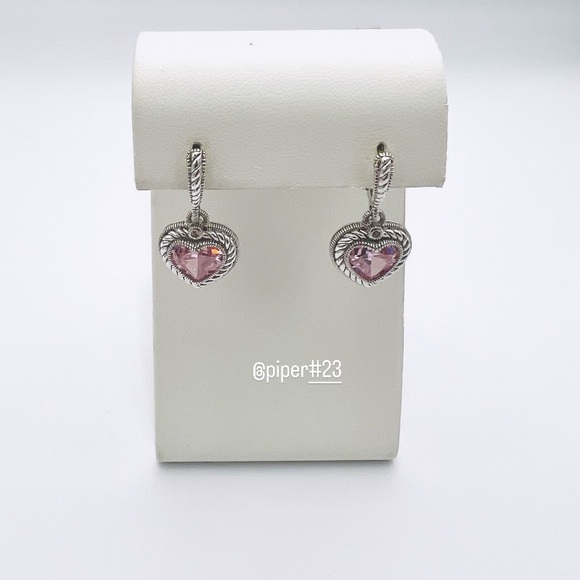 EUC Judith Ripka JR TWO Pink Crystal & White Sapphire Heart Drop Earrings - Picture 6 of 12